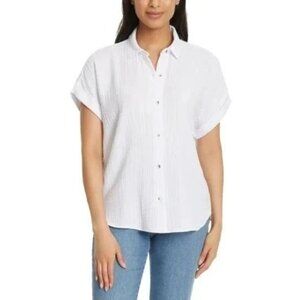 Jessica Simpson Women's Short Sleeve Gauze Top (White, Large)